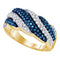 10kt Yellow Gold Womens Round Blue Color Enhanced Diamond Striped Band Ring 7/8 Cttw - FREE Shipping (US/CAN)-Gold & Diamond Bands-5-JadeMoghul Inc.
