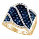 10kt Yellow Gold Womens Round Blue Color Enhanced Diamond Striped Fashion Ring 3/4 Cttw - FREE Shipping (US/CAN)-Gold & Diamond Fashion Rings-5-JadeMoghul Inc.