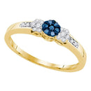 10kt Yellow Gold Women's Round Blue Color Enhanced Diamond Triple Cluster Ring 1/5 Cttw - FREE Shipping (US/CAN)-Gold & Diamond Cluster Rings-5-JadeMoghul Inc.