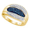 10kt Yellow Gold Women's Round Blue Color Enhanced Diamond Triple Row Band 3/8 Cttw - FREE Shipping (US/CAN)-Gold & Diamond Bands-6-JadeMoghul Inc.