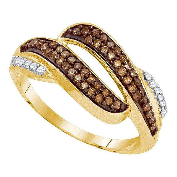 10kt Yellow Gold Womens Round Brown Color Enhanced Diamond Band Ring 1-3 Cttw-Gold & Diamond Fashion Rings-JadeMoghul Inc.