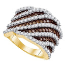 10kt Yellow Gold Women's Round Brown Color Enhanced Diamond Diagonal Stripe Fashion Ring 1-7/8 Cttw - FREE Shipping (US/CAN)-Rings And Bands-5-JadeMoghul Inc.