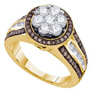 10kt Yellow Gold Women's Round Brown Color Enhanced Diamond Flower Cluster Ring 1-3/8 Cttw - FREE Shipping (US/CAN)-Rings And Bands-5.5-JadeMoghul Inc.