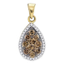 10kt Yellow Gold Women's Round Brown Color Enhanced Diamond Teardrop Pendant 3-4 Cttw - FREE Shipping (US/CAN)-Gold & Diamond Pendants & Necklaces-JadeMoghul Inc.