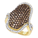 10kt Yellow Gold Women's Round Brown Color Enhanced Diamond Wide Cocktail Ring 1-3/4 Cttw - FREE Shipping (US/CAN)-Gold & Diamond Fashion Rings-5-JadeMoghul Inc.