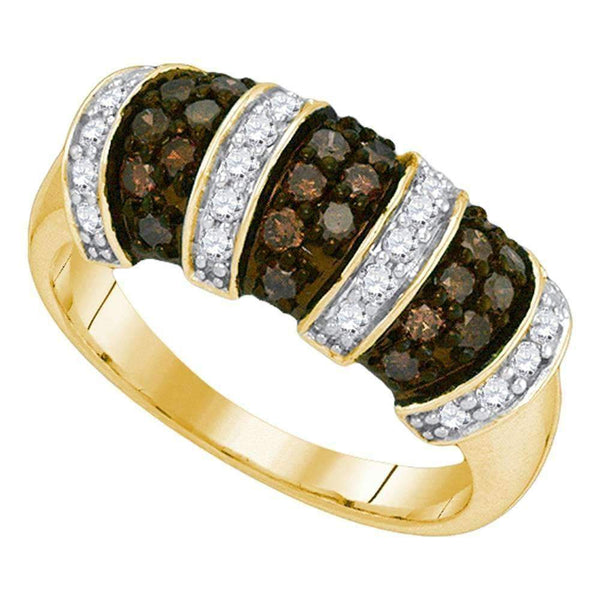 10kt Yellow Gold Womens Round Cognac-brown Color Enhanced Diamond Alternating Stripe Band 3/4 Cttw - FREE Shipping (US/CAN)-Gold & Diamond Bands-5-JadeMoghul Inc.