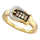 10kt Yellow Gold Women's Round Cognac-brown Color Enhanced Diamond Belt Buckle Ring 1/4 Cttw - FREE Shipping (US/CAN)-Gold & Diamond Fashion Rings-11-JadeMoghul Inc.