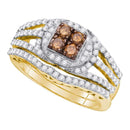 10kt Yellow Gold Women's Round Cognac-brown Color Enhanced Diamond Bridal Wedding Engagement Ring Band Set 1 Cttw - FREE Shipping (US/CAN)-Gold & Diamond Wedding Ring Sets-5-JadeMoghul Inc.