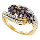 10kt Yellow Gold Women's Round Cognac-brown Color Enhanced Diamond Cluster Ring 7/8 Cttw - FREE Shipping (US/CAN)-Gold & Diamond Cluster Rings-8.5-JadeMoghul Inc.