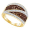 10kt Yellow Gold Women's Round Cognac-brown Color Enhanced Diamond Crossover Stripe Band Ring 3/4 Cttw - FREE Shipping (US/CAN)-Gold & Diamond Bands-6-JadeMoghul Inc.