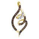 10kt Yellow Gold Womens Round Cognac-brown Color Enhanced Diamond Curled Pigtail Pendant 1-3 Cttw - FREE Shipping (US/CAN)-Gold & Diamond Pendants & Necklaces-JadeMoghul Inc.