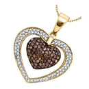10kt Yellow Gold Women's Round Cognac-brown Color Enhanced Diamond Double Heart Cluster Pendant 1.00 Cttw - FREE Shipping (US/CAN)-Gold & Diamond Pendants & Necklaces-JadeMoghul Inc.