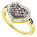10kt Yellow Gold Women's Round Cognac-brown Color Enhanced Diamond Framed Heart Cluster Ring 1/2 Cttw - FREE Shipping (US/CAN)-Gold & Diamond Heart Rings-5-JadeMoghul Inc.