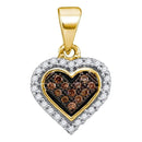10kt Yellow Gold Women's Round Cognac-brown Color Enhanced Diamond Heart Cluster Pendant 1-8 Cttw - FREE Shipping (US/CAN)-Gold & Diamond Pendants & Necklaces-JadeMoghul Inc.