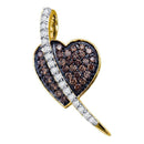 10kt Yellow Gold Women's Round Cognac-brown Color Enhanced Diamond Heart Love Pendant 1-2 Cttw - FREE Shipping (US/CAN)-Gold & Diamond Pendants & Necklaces-JadeMoghul Inc.