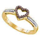 10kt Yellow Gold Women's Round Cognac-brown Color Enhanced Diamond Heart Love Ring 1/10 Cttw - FREE Shipping (US/CAN)-Gold & Diamond Heart Rings-5-JadeMoghul Inc.