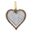 10kt Yellow Gold Women's Round Cognac-brown Color Enhanced Diamond Outline Heart Cluster Pendant 7-8 Cttw - FREE Shipping (US/CAN)-Gold & Diamond Pendants & Necklaces-JadeMoghul Inc.