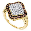 10kt Yellow Gold Women's Round Cognac-brown Color Enhanced Diamond Quatrefoil Cluster Ring 1.00 Cttw - FREE Shipping (US/CAN)-Gold & Diamond Fashion Rings-5-JadeMoghul Inc.
