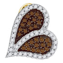 10kt Yellow Gold Women's Round Cognac-brown Color Enhanced Diamond Sideways Heart Love Pendant 1-3 Cttw - FREE Shipping (US/CAN)-Gold & Diamond Pendants & Necklaces-JadeMoghul Inc.