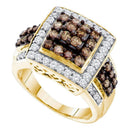 10kt Yellow Gold Women's Round Cognac-brown Color Enhanced Diamond Square Cluster Ring 1-1/2 Cttw - FREE Shipping (US/CAN)-Gold & Diamond Fashion Rings-5-JadeMoghul Inc.