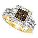 10kt Yellow Gold Women's Round Cognac-brown Color Enhanced Diamond Square Cluster Ring 1/2 Cttw - FREE Shipping (US/CAN)-Gold & Diamond Cluster Rings-5-JadeMoghul Inc.