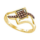 10kt Yellow Gold Womens Round Cognac-brown Color Enhanced Diamond Square Cluster Ring 1/6 Cttw - FREE Shipping (US/CAN)-Gold & Diamond Fashion Rings-6.5-JadeMoghul Inc.