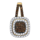 10kt Yellow Gold Women's Round Cognac-brown Color Enhanced Diamond Square Frame Pendant 1-2 Cttw - FREE Shipping (US/CAN)-Gold & Diamond Pendants & Necklaces-JadeMoghul Inc.