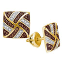 10kt Yellow Gold Women's Round Cognac-brown Color Enhanced Diamond Square Pinwheel Earrings 1-4 Cttw - FREE Shipping (USA/CAN)-Gold & Diamond Earrings-JadeMoghul Inc.