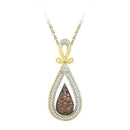 10kt Yellow Gold Women's Round Cognac-brown Color Enhanced Diamond Teardrop Cluster Pendant 1-4 Cttw - FREE Shipping (US/CAN)-Gold & Diamond Pendants & Necklaces-JadeMoghul Inc.