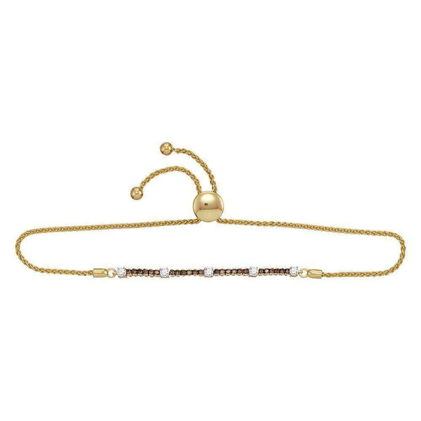 10kt Yellow Gold Women's Round Color Enhanced Brown Diamond Bolo Bracelet 3-4 Cttw - FREE Shipping (US/CAN)-Gold & Diamond Bracelets-JadeMoghul Inc.