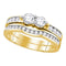 10kt Yellow Gold Women's Round Diamond 2-stone Bridal Wedding Engagement Ring Band Set 1-2 Cttw - FREE Shipping (US/CAN)-Gold & Diamond Wedding Ring Sets-JadeMoghul Inc.