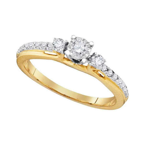 10kt Yellow Gold Womens Round Diamond 3-stone Bridal Wedding Engagement Ring 1/3 Cttw-Gold & Diamond Engagement & Anniversary Rings-6.5-JadeMoghul Inc.