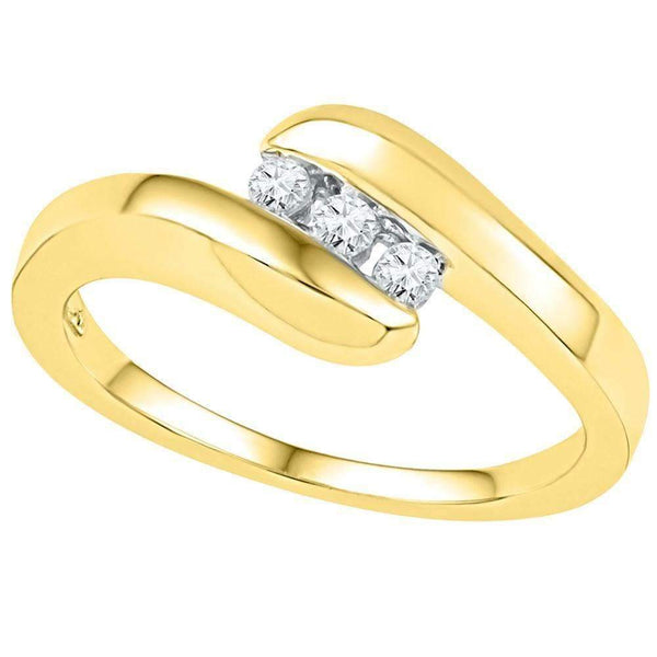 10kt Yellow Gold Women's Round Diamond 3-stone Promise Bridal Ring 1/8 Cttw - FREE Shipping (US/CAN)-Gold & Diamond Promise Rings-5-JadeMoghul Inc.