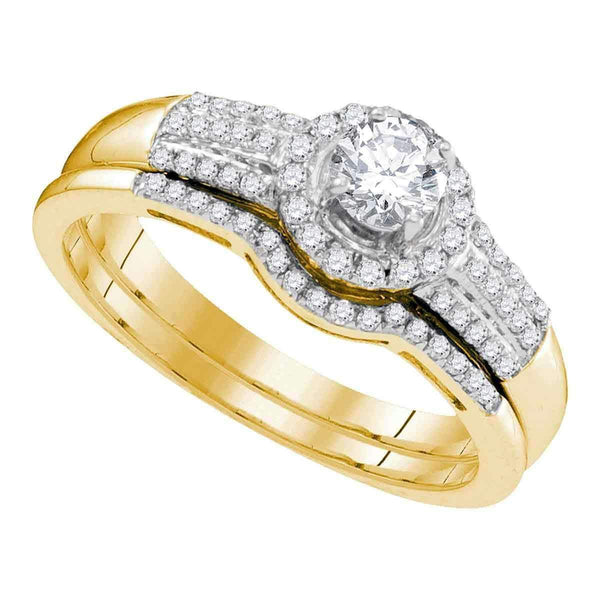 10kt Yellow Gold Womens Round Diamond Bridal Wedding Engagement Ring Band Set 3-8 Cttw-Gold & Diamond Wedding Ring Sets-JadeMoghul Inc.