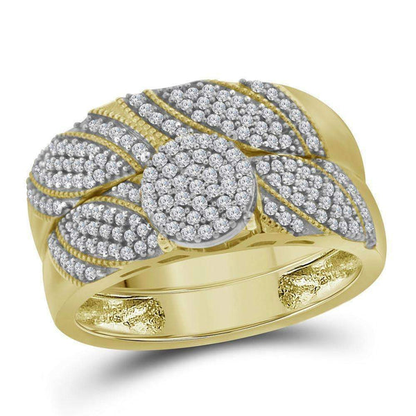 10kt Yellow Gold Women's Round Diamond Cluster Bridal Wedding Engagement Ring Band Set 3-8 Cttw - FREE Shipping (US/CAN)-Gold & Diamond Wedding Ring Sets-JadeMoghul Inc.