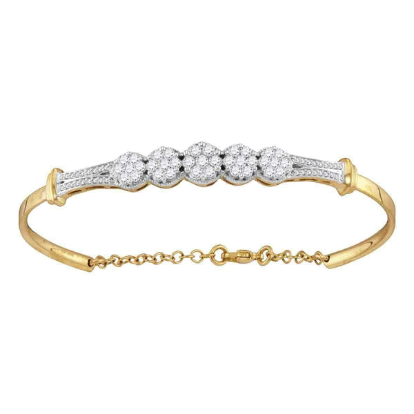 10kt Yellow Gold Women's Round Diamond Cluster Promise Bangle Bracelet 1.00 Cttw - FREE Shipping (US/CAN)-Gold & Diamond Bracelets-JadeMoghul Inc.