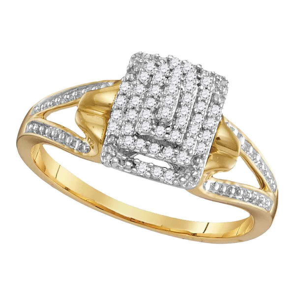 10kt Yellow Gold Womens Round Diamond Cluster Split-shank Ring 1/6 Cttw-Gold & Diamond Cluster Rings-10-JadeMoghul Inc.