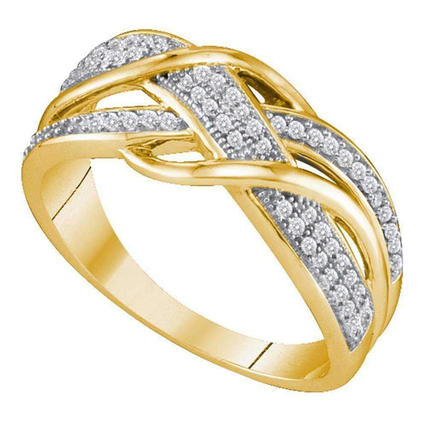 10kt Yellow Gold Women's Round Diamond Crossover Band Ring 1-5 Cttw - FREE Shipping (US/CAN)-Gold & Diamond Bands-JadeMoghul Inc.