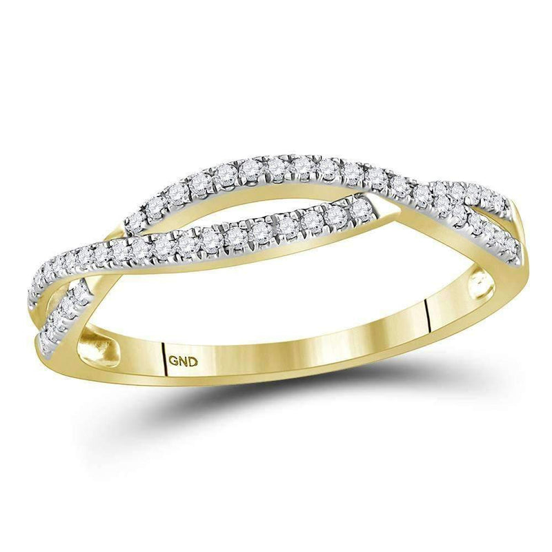 10kt Yellow Gold Womens Round Diamond Crossover Woven Band Ring 1-5 Cttw-Gold & Diamond Bands-JadeMoghul Inc.
