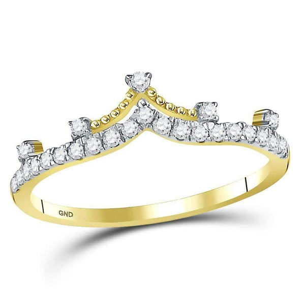 10kt Yellow Gold Womens Round Diamond Crown Tiara Fashion Band Ring 1/5 Cttw-Gold & Diamond Fashion Rings-6.5-JadeMoghul Inc.