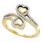 10kt Yellow Gold Women's Round Diamond Double Heart Bypass Ring 1/4 Cttw - FREE Shipping (US/CAN)-Gold & Diamond Heart Rings-6-JadeMoghul Inc.