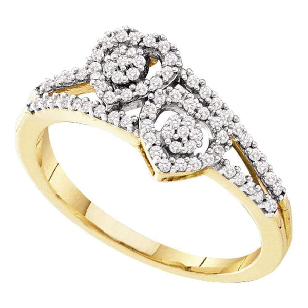 10kt Yellow Gold Women's Round Diamond Double Heart Cluster Ring 1/4 Cttw - FREE Shipping (US/CAN)-Gold & Diamond Heart Rings-5-JadeMoghul Inc.