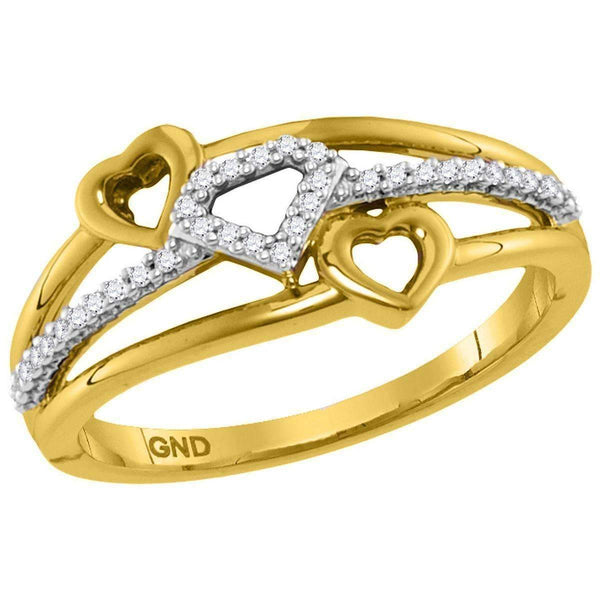 10kt Yellow Gold Women's Round Diamond Double Heart Striped Band Ring 1/10 Cttw - FREE Shipping (US/CAN)-Gold & Diamond Heart Rings-6-JadeMoghul Inc.