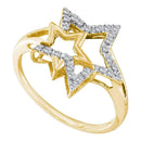 10kt Yellow Gold Women's Round Diamond Double Star Outline Ring 1/10 Cttw - FREE Shipping (US/CAN)-Gold & Diamond Rings-5-JadeMoghul Inc.