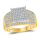 10kt Yellow Gold Womens Round Diamond Elevated Square Cluster Ring 1-2 Cttw-Gold & Diamond Cluster Rings-JadeMoghul Inc.