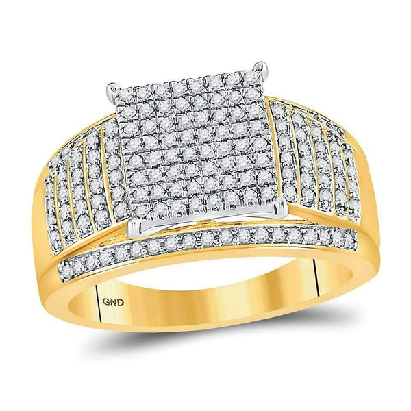 10kt Yellow Gold Womens Round Diamond Elevated Square Cluster Ring 1-2 Cttw-Gold & Diamond Cluster Rings-JadeMoghul Inc.