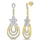 10kt Yellow Gold Womens Round Diamond Floral Oval Dangle Earrings 1-2 Cttw-Gold & Diamond Earrings-JadeMoghul Inc.