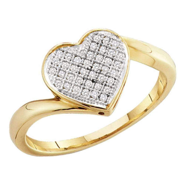10kt Yellow Gold Women's Round Diamond Heart Love Cluster Ring 1/20 Cttw - FREE Shipping (US/CAN)-Gold & Diamond Heart Rings-9-JadeMoghul Inc.