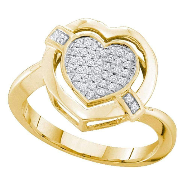 10kt Yellow Gold Women's Round Diamond Heart Love Cluster Ring 1/6 Cttw - FREE Shipping (US/CAN)-Gold & Diamond Heart Rings-5-JadeMoghul Inc.