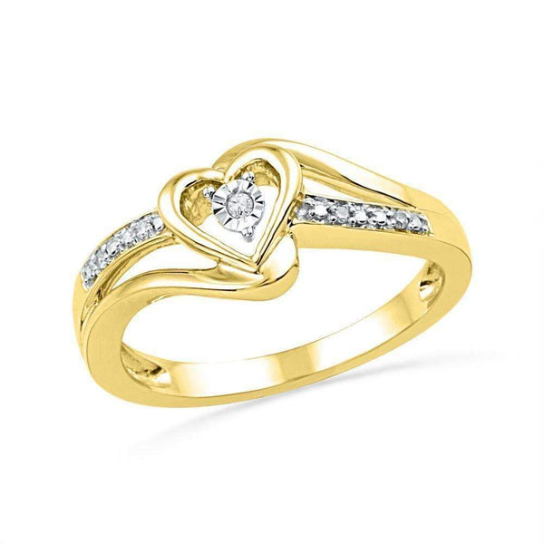10kt Yellow Gold Women's Round Diamond Heart Love Promise Bridal Ring .03 Cttw - FREE Shipping (US/CAN)-Gold & Diamond Promise Rings-5-JadeMoghul Inc.